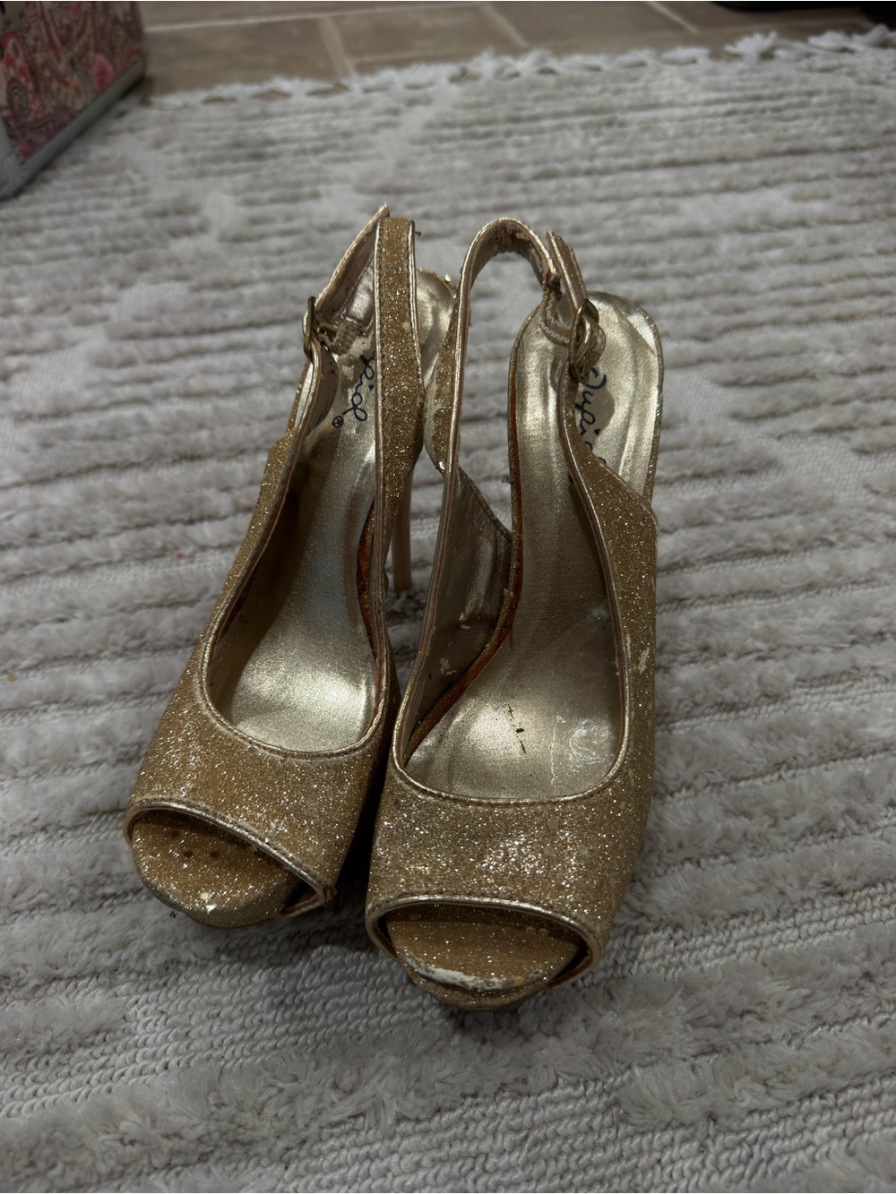 FREE w $25+ purchase- Gold Glitter Peep-Toe Slingback Heels - Women Shoes